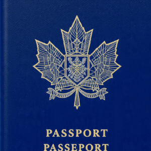 Official blue Canadian passport book displaying the coat of arms for international travel document renewal